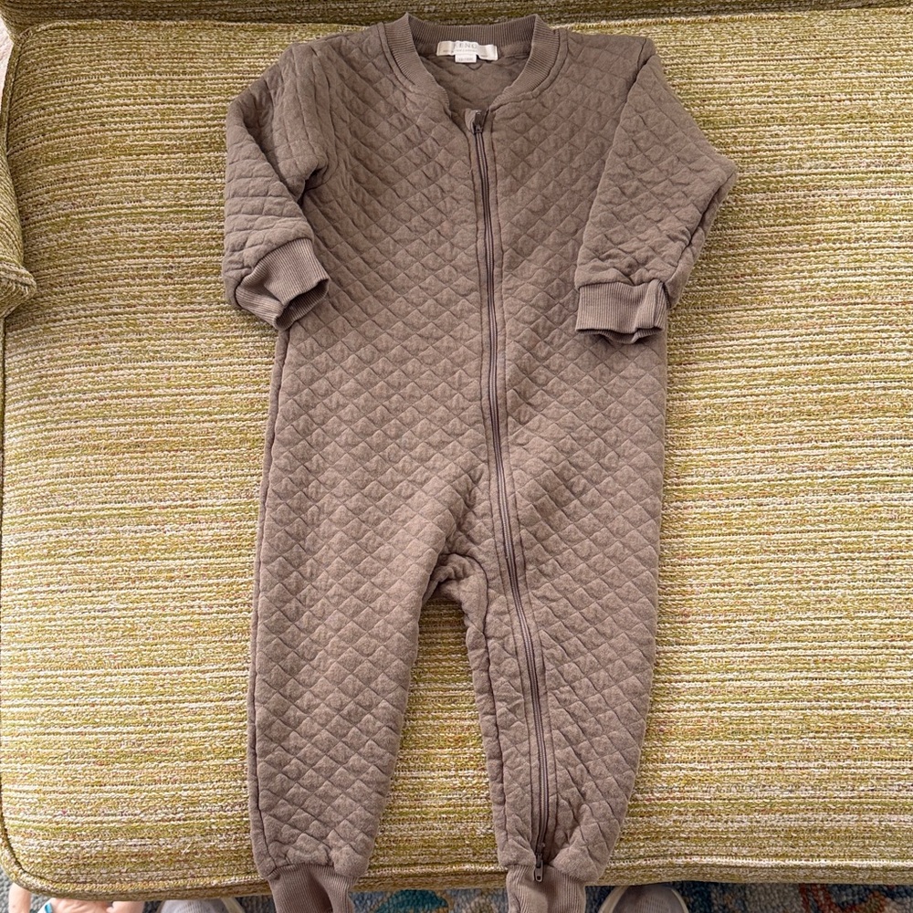 Quilted Brown Kids One-Piece Zipper Onesie